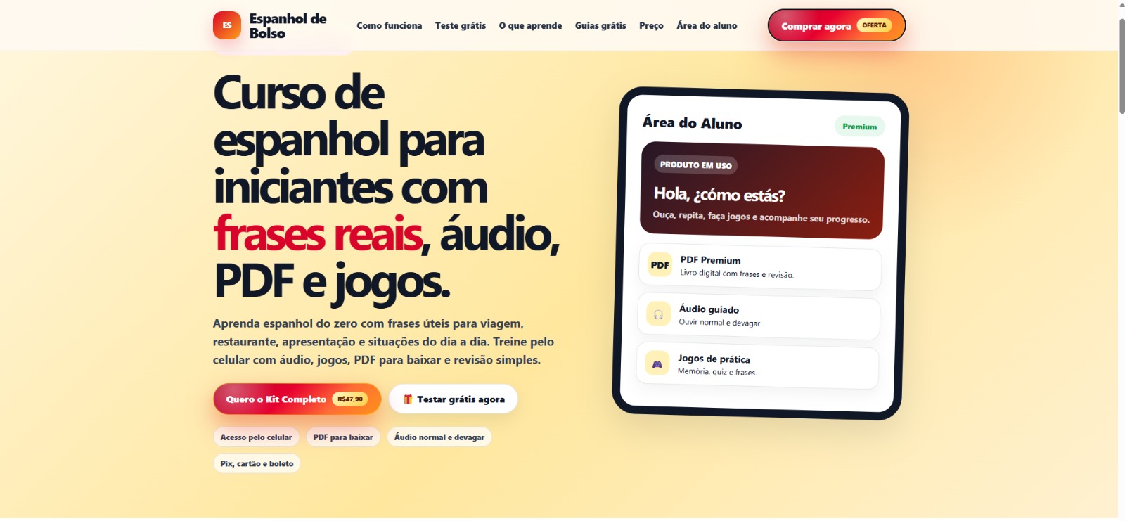 Projeto plataforma Espanhol de Bolso